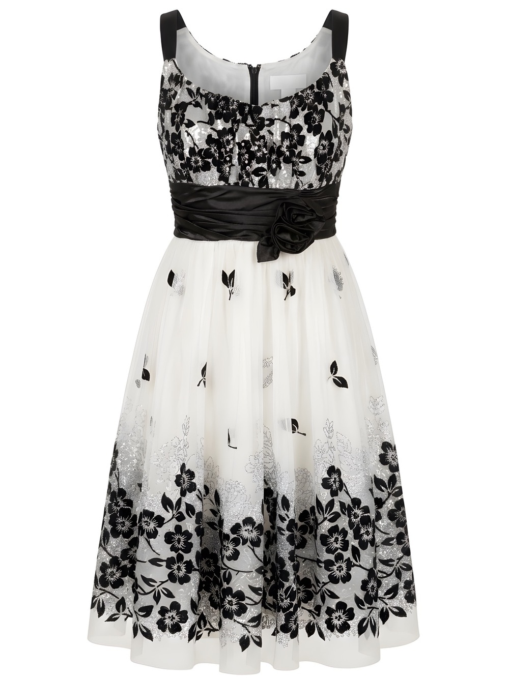 Michael Antonio White and Black Floral Fit-and-Flare Dress